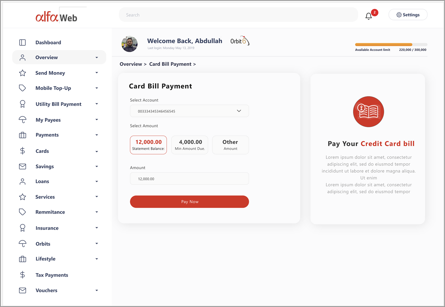 Card bill payment