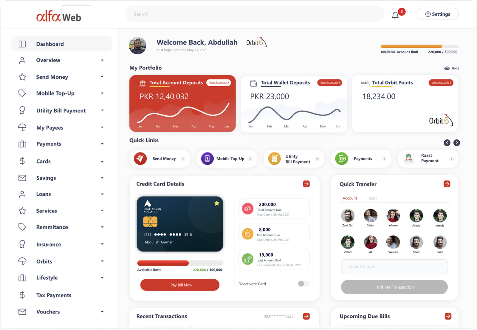 Alfa Web redesigned dashboard