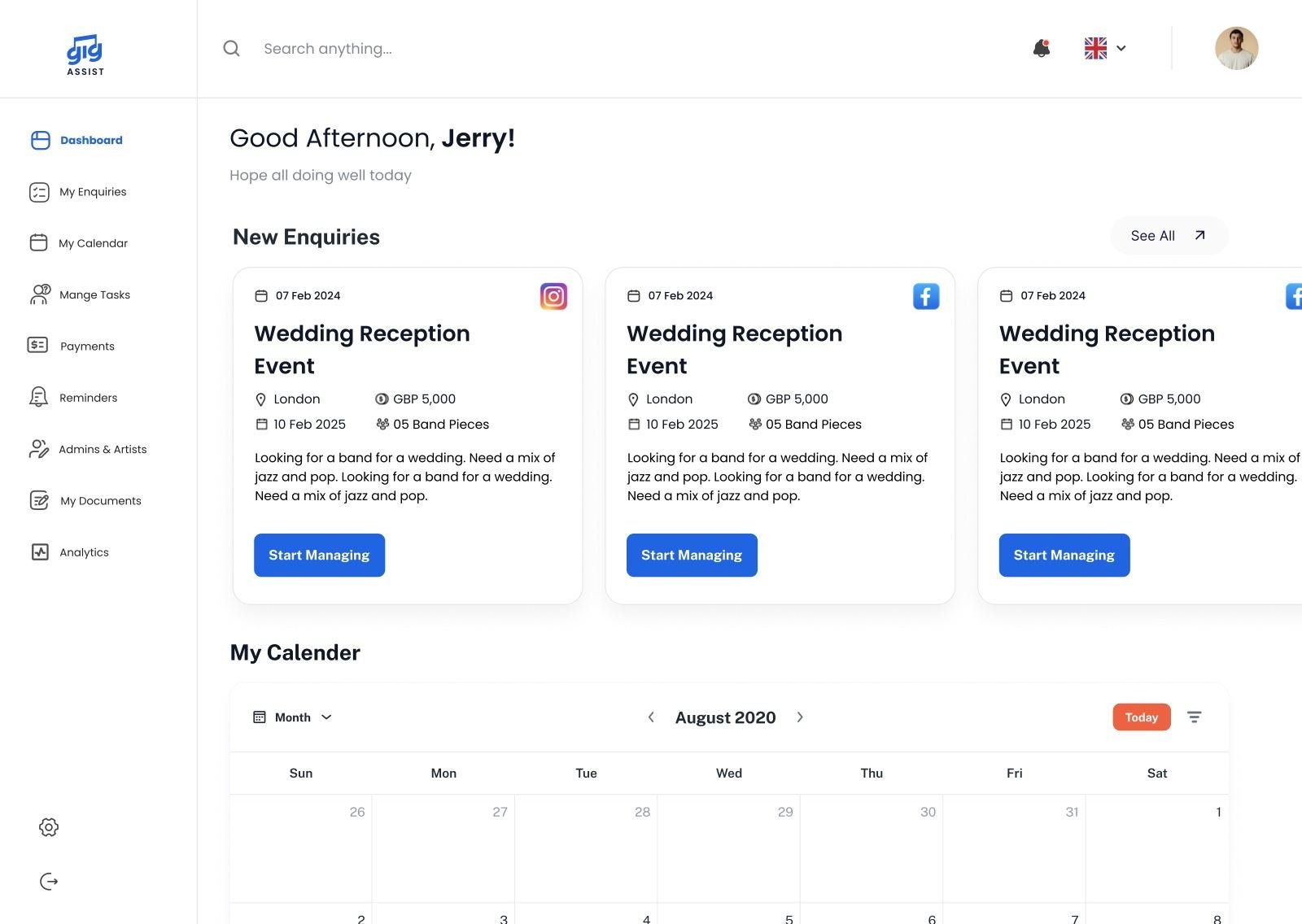 Gig Assist dashboard