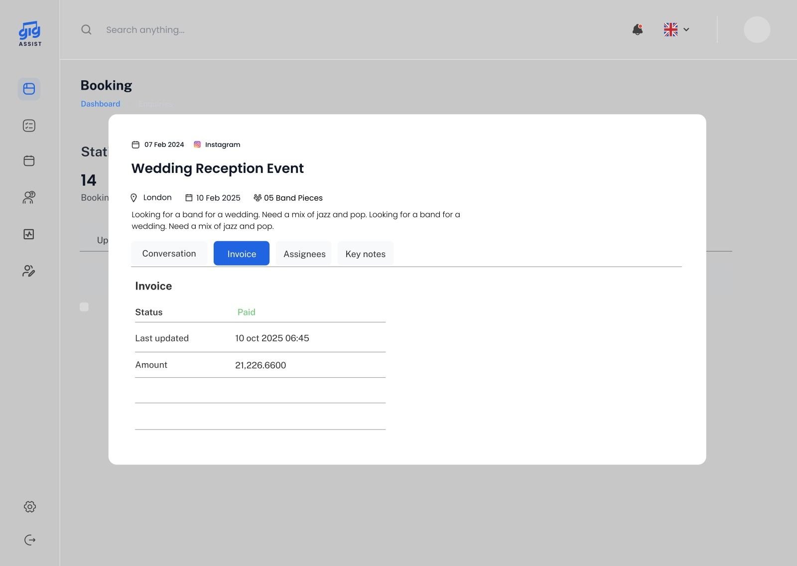 Quick View · Invoice: status, amounts and the latest update.