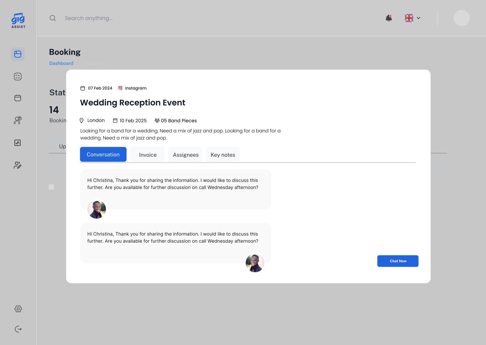 Quick View · Conversation: the full client thread, without leaving the list.