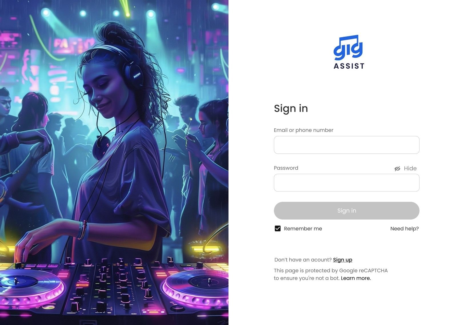 Gig Assist sign-in